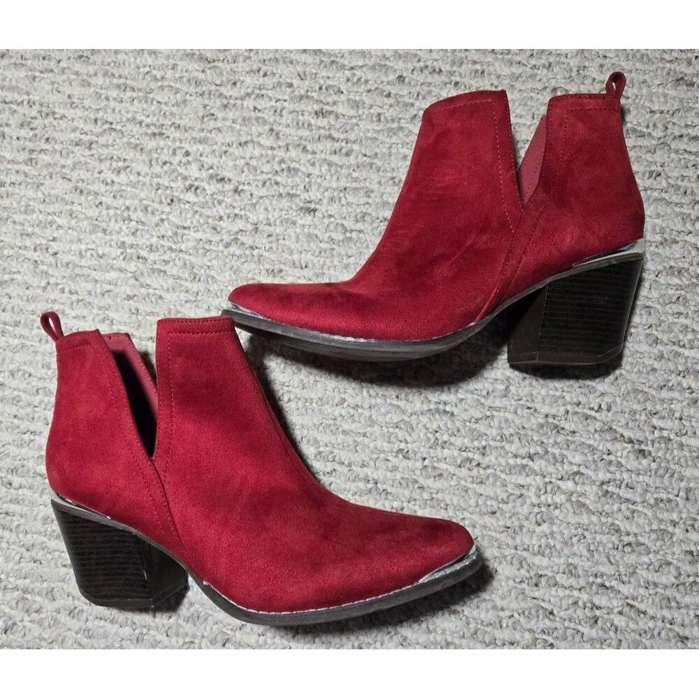 Journee Collection Women's Issla Pull On Stacked Heel Booties Red Women's size 9